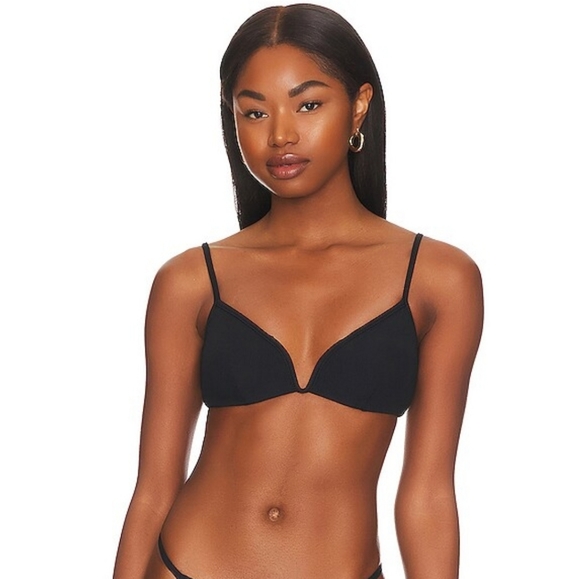 L*Space Helena Ribbed Bikini Top in Black Size S/P